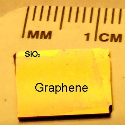 one centimeter graphene film transferred to silicon wafer with silicon dioxide top layer